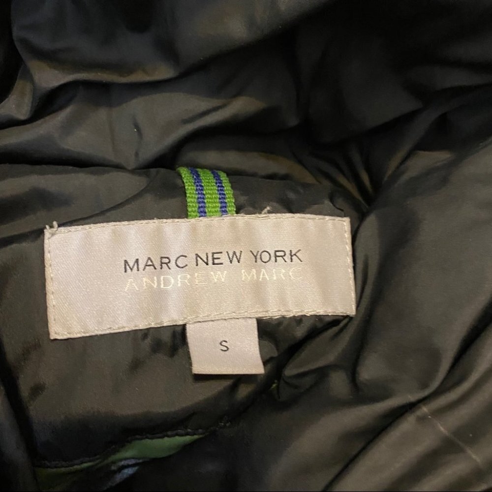 Marc New York Fur Detachable Hood Down Button Down Belted Puffer Jacket Black S - Picture 8 of 11
